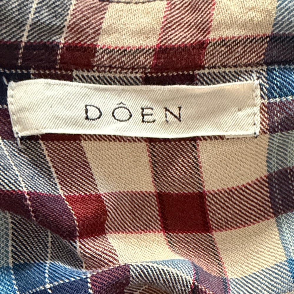 Doen Harlow Plaid Button-Up Blouse in Navy, Burgundy, Cream - Picture 3 of 7